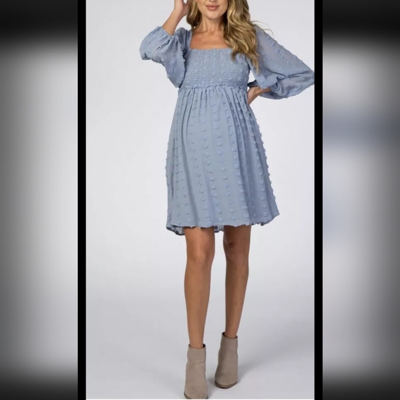 Listicle Dresses & Skirts - Listicle Textured Dot Smocked Square Neck Chiffon Maternity Dress. Size Small. N